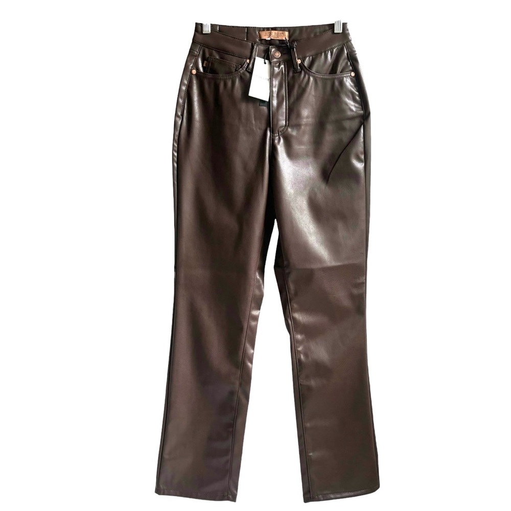 Judy Blue Tummy Control High Rise Faux Leather Straight Pants Espresso Size 26 - Picture 16 of 17